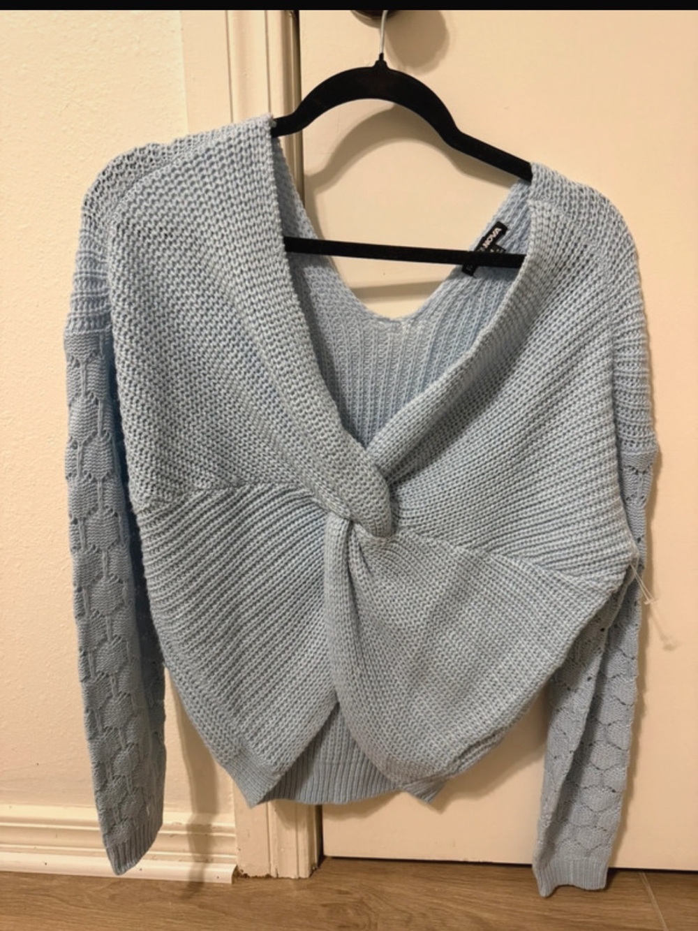 Fashion Nova Light Blue Twist-Front Sweater